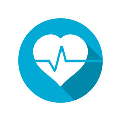 White heart with wave pulse heartbeat in blue circle icon flat vector design
