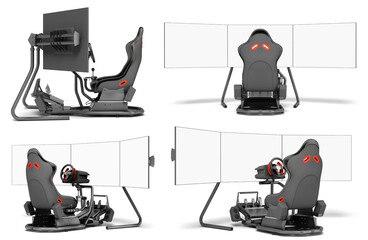Set of modern car game simulator  3d render on white