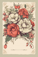 Colorful floral decoration illustration background template, creative arrangement of nature and flowers. Good for banner, wedding card invitation draft, greetings, and design element. Generative AI.