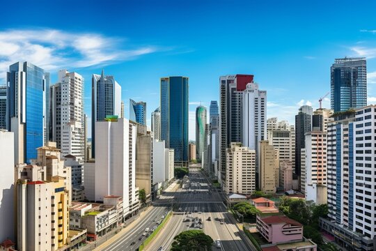 Cityscape of modern buildings at Faria Lima Avenue in the financial district of Sao Paulo, Brazil. Generative AI