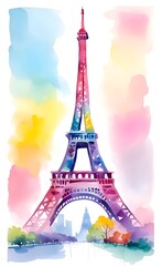 Fototapeta na wymiar Paris eiffel tower watercolor illustration.