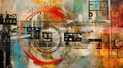 Obraz premium Generative AI, vintage grunge colorful collage background. Different textures and shapes 