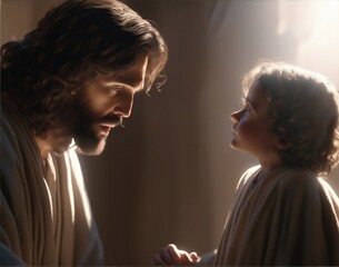 Jesus looks at the child