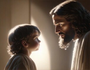 Jesus looks at the child