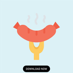 sausage icon. cartoon vector bbq. sausage with fork. isolated
