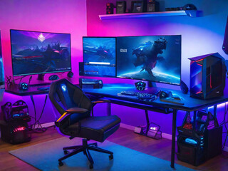 Epic Gaming Battlestation Digital Backgrounds, Generative AI