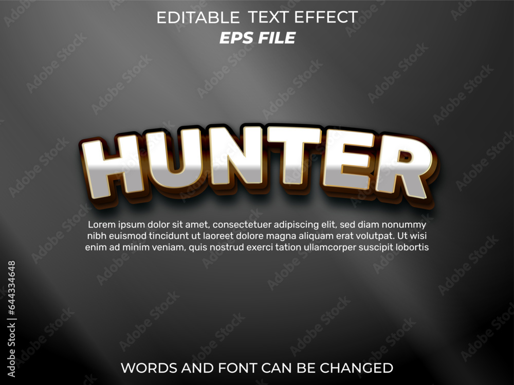 Poster hunter text effect . font editable, typography, 3d text. vector template