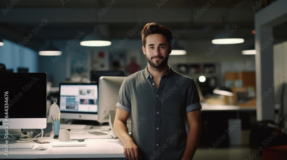 Aufkleber portrait of a male web designer in a creative web design studio crafting visually stunning websites
