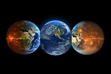 Space view of Earth during different seasons: summer solstice, winter solstice, December solstice, spring equinox. Generative AI