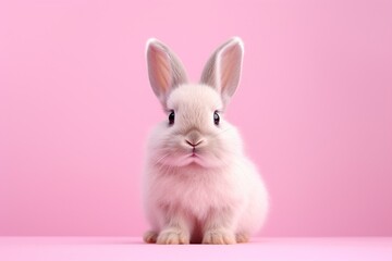 Cute bunny strikes poses on pink backdrop with elegance. Generative AI