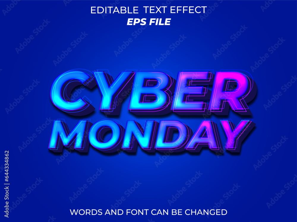 Poster light text effect cyber monday . font editable, typography, 3d text. vector template