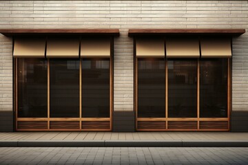 Exterior shop front with horizontal windows that are empty, ready for your store. Generative AI