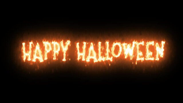 Happy Halloween inscription burning with fire on a transparent background. Animation for the holiday and party on Halloween.