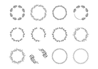 Hand drawn wreath circular vector art collection black and white