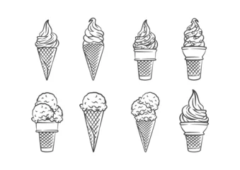 Foto auf Alu-Dibond Ice cream cone collection line art sketch illustration © hendripiss