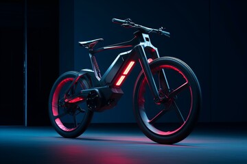 sleek cyberpunk e-bike in metallic frame and neon lighting. Generative AI