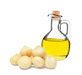 macadamia nut oil in a bottle isolated on a white background