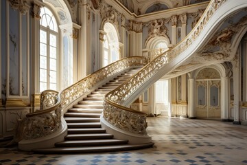 A staircase in Rundale Palace, Latvia. Generative AI - obrazy, fototapety, plakaty