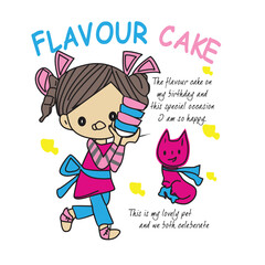 girls with flavour cake print vector art