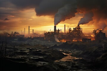 Factory releasing pollutants into atmosphere. Generative AI