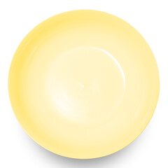 Empty yellow circle ceramics plate isolated on white background.