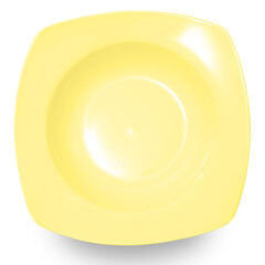 Empty yellow square ceramics plate isolated on white background.