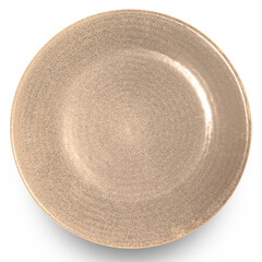 Brown circle ceramics plate isolated on white background.
