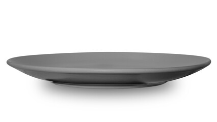Grey circle ceramics plate isolated on white background.