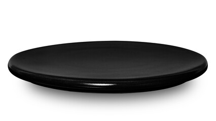 Black circle ceramics plate isolated on white background.