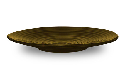 Gold circle ceramics plate isolated on white background.