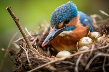 Kingfisher guarding its eggs. Generative AI