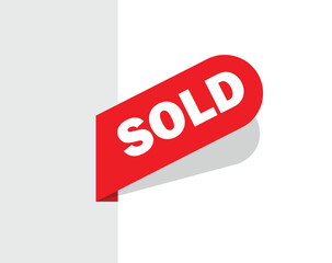 Red sold sign. Vector icon.	