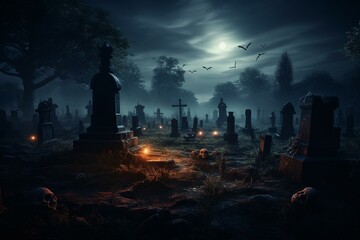 Spooky burial grounds perfect for Halloween night. Generative AI