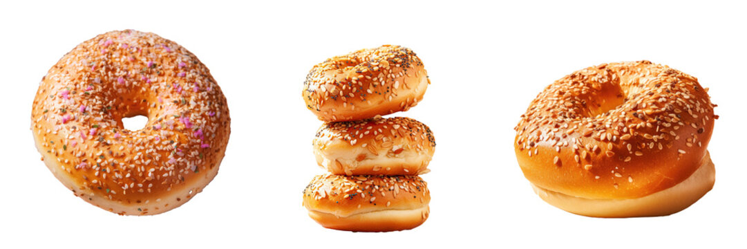 Sesame seed covered Turkish bagel named Kandil simidi transparent background