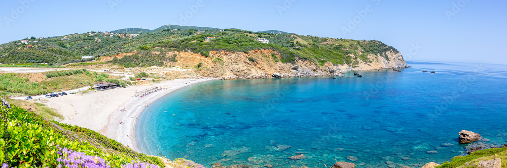 Poster xanemos beach vacation at the mediterranean sea aegean panorama skiathos island, greece - Posters