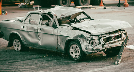 Broken car accident on the road