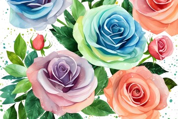 Watercolor colorful painting roses background