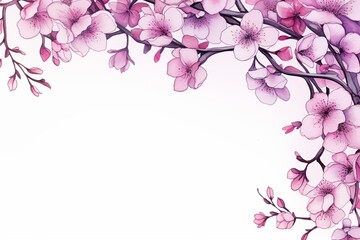 Invitation card with purple cherry blossom flowers for memorials and funerals. Generative AI