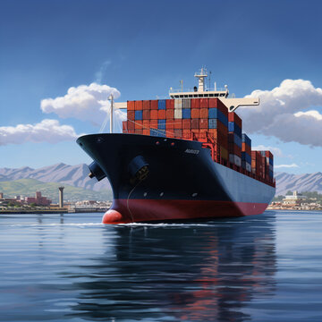 Busy Harbor: International Cargo Ship Navigating the Sea