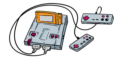 90s Game Console Hand Drawn Sketch Vintage Style