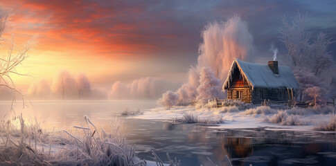 Serene Reflection: Morning Light on a Frozen Landscape