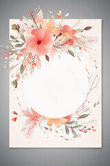Colorful floral decoration illustration background template, creative arrangement of nature and flowers. Good for banner, wedding card invitation draft, greetings, and design element. Generative AI.