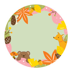 紅葉とかわいい動物のフレーム