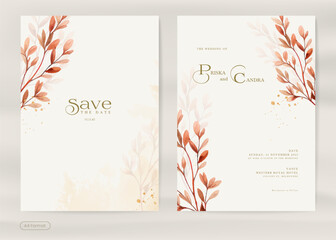 Modern Wedding Invitation with Warm Leaves Watercolor