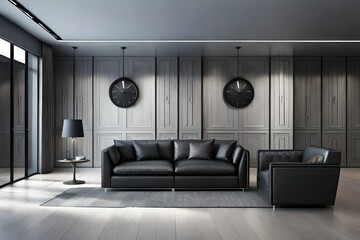 modern living room with black sofa