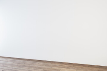 Contemporary gallery interior with mock up place on concrete wall and wooden flooring. 3D Rendering.