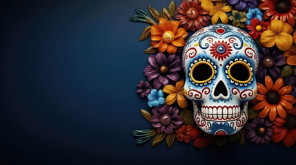 Festive Sugar Skull Background with Copy Space