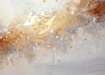 Abstract Gold White Splash Brush strokes of oil paint colorful texture background.