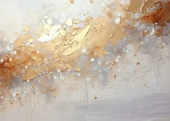 Poster Abstract Gold White Splash Brush strokes of oil paint colorful texture background. © Oksana Malenkova