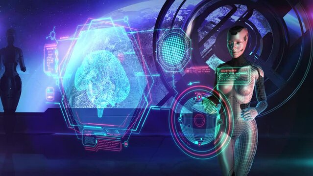 Artificial intelligence conducts biological research in space. 3D render